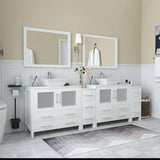 Vanity Art Ravenna 96 in. W Bathroom Vanity in White with Double Basin in White Engineered Marble Top and Mirrors