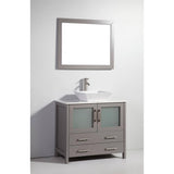 Vanity Art Ravenna 36 in. W Bathroom Vanity in Grey with Single Basin in White Engineered Marble Top and Mirror