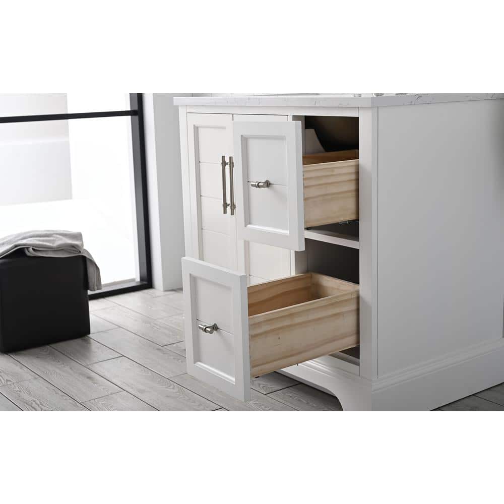 Vanity Art Chambery 36 in. W x 22 in. D x 34.5 in. H Bathroom Vanity in White with Engineered Marble Top
