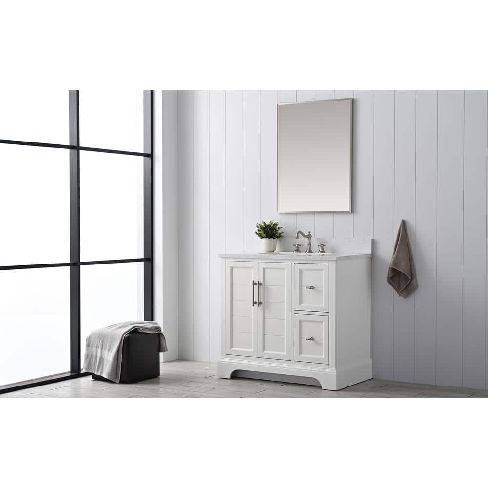 Vanity Art Chambery 36 in. W x 22 in. D x 34.5 in. H Bathroom Vanity in White with Engineered Marble Top