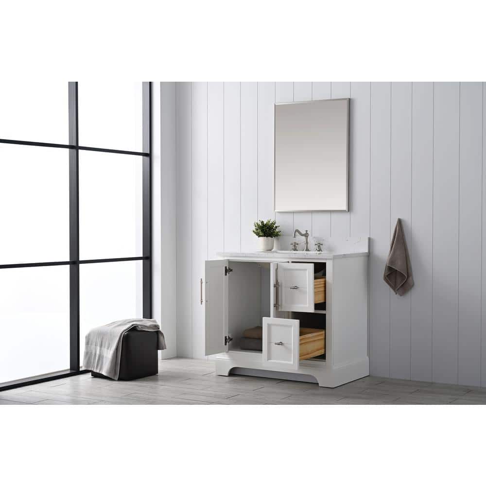 Vanity Art Chambery 36 in. W x 22 in. D x 34.5 in. H Bathroom Vanity in White with Engineered Marble Top