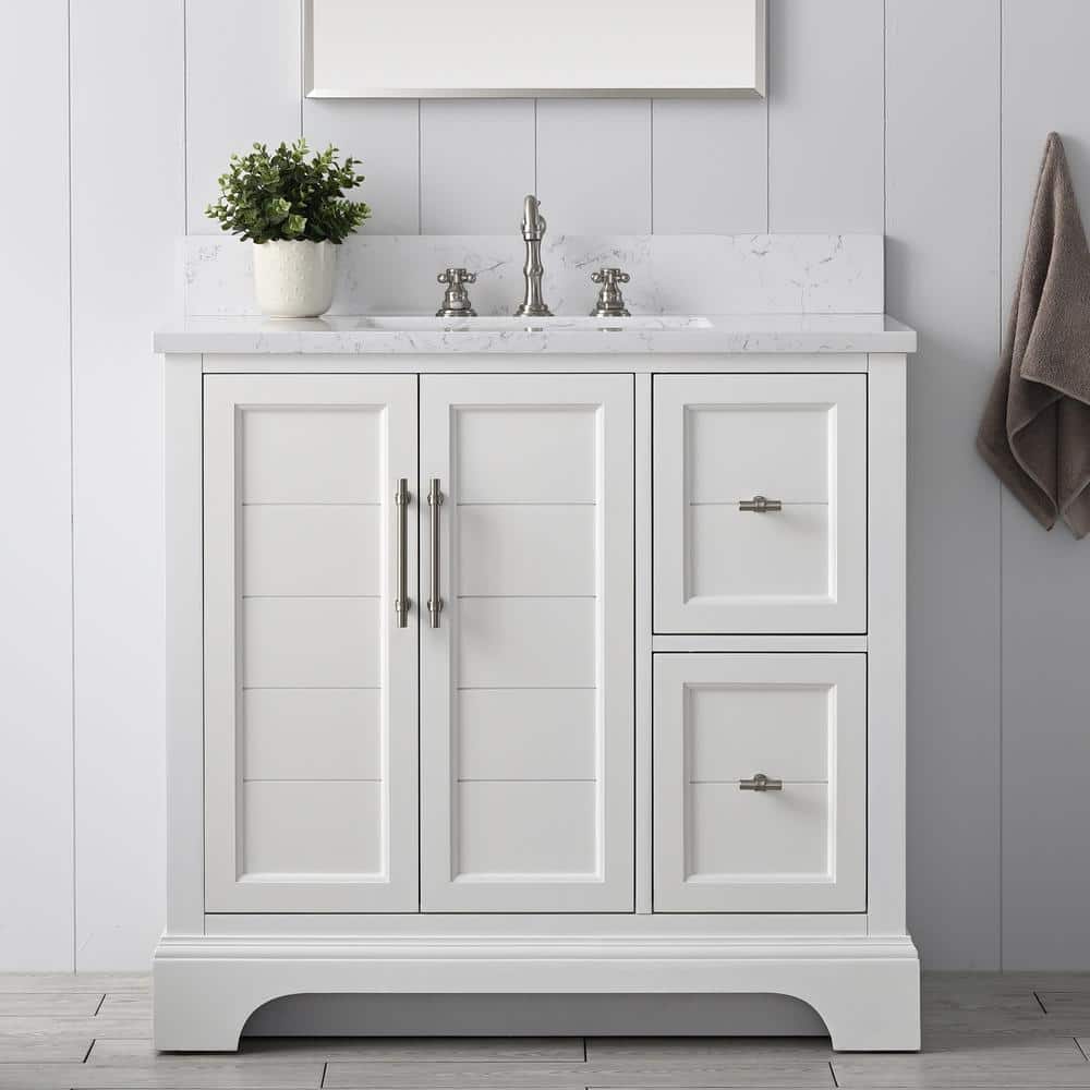 Vanity Art Chambery 36 in. W x 22 in. D x 34.5 in. H Bathroom Vanity in White with Engineered Marble Top