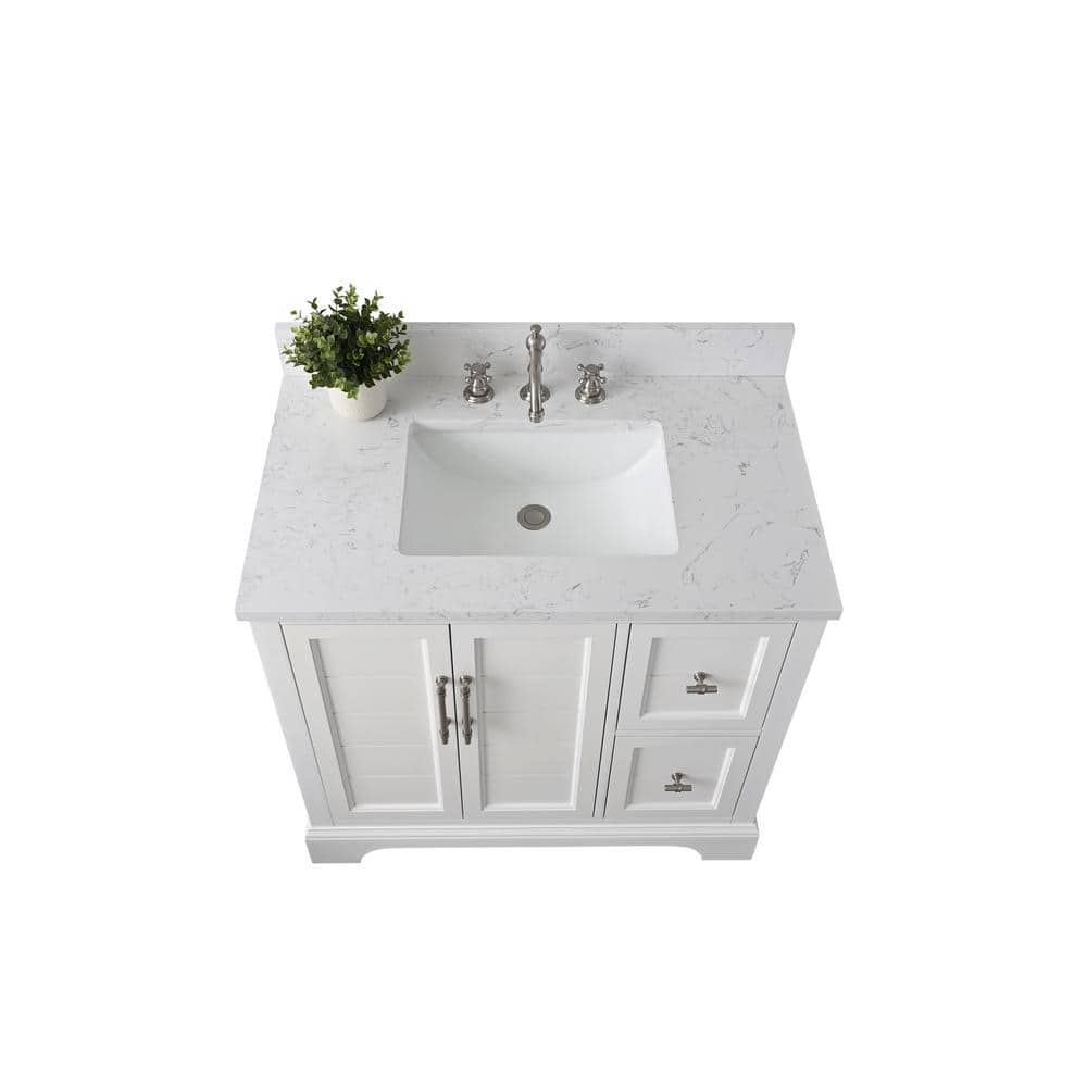 Vanity Art Chambery 36 in. W x 22 in. D x 34.5 in. H Bathroom Vanity in White with Engineered Marble Top