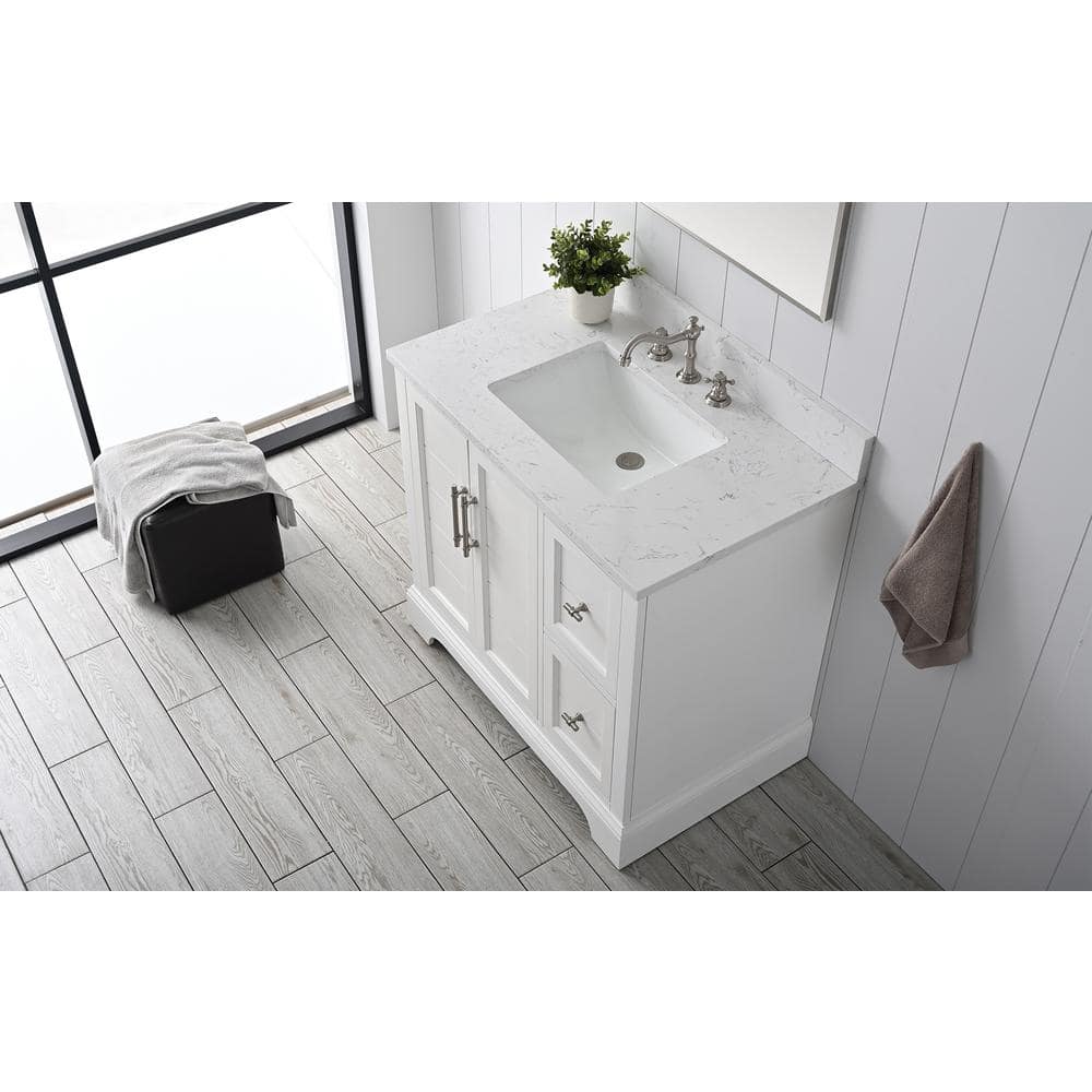 Vanity Art Chambery 36 in. W x 22 in. D x 34.5 in. H Bathroom Vanity in White with Engineered Marble Top