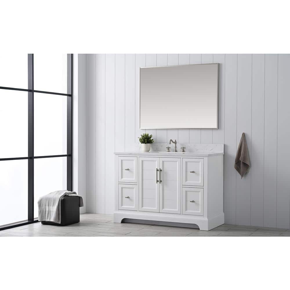 Vanity Art Chambery 48 in. W x 22 in. D x 34.5 in. H Bathroom Vanity in White with Engineered Marble Top