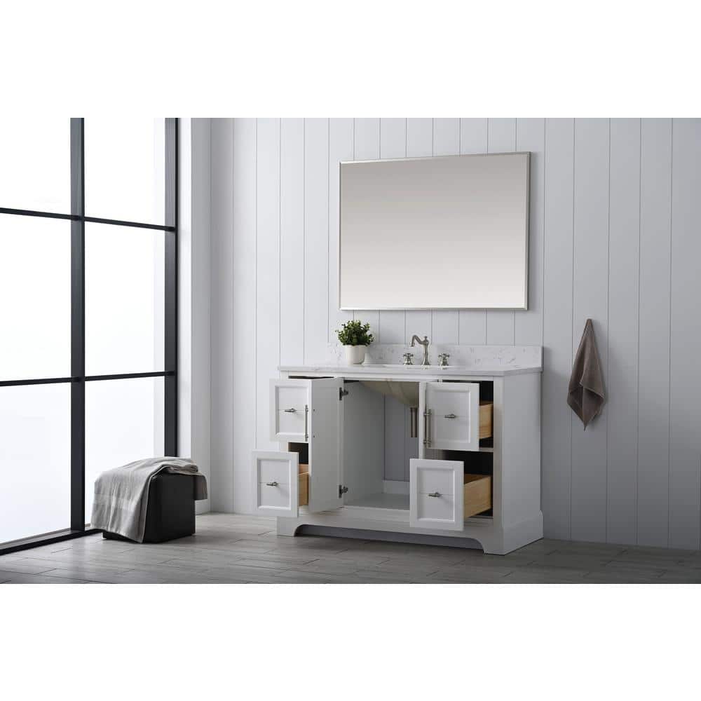 Vanity Art Chambery 48 in. W x 22 in. D x 34.5 in. H Bathroom Vanity in White with Engineered Marble Top