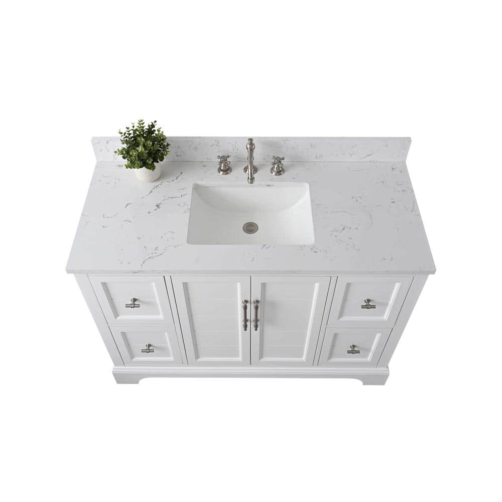 Vanity Art Chambery 48 in. W x 22 in. D x 34.5 in. H Bathroom Vanity in White with Engineered Marble Top