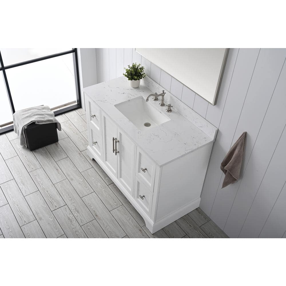 Vanity Art Chambery 48 in. W x 22 in. D x 34.5 in. H Bathroom Vanity in White with Engineered Marble Top