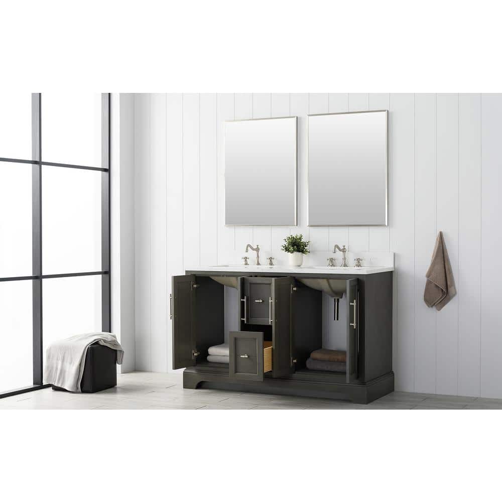 Vanity Art Chambery 54 in. W x 22 in. D x 34.5 in. H Bathroom Vanity in Silver Grey with Engineered Marble Top