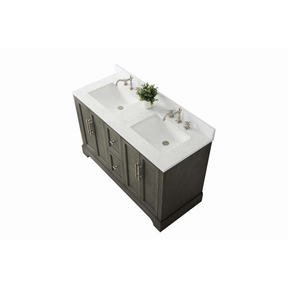Vanity Art Chambery 54 in. W x 22 in. D x 34.5 in. H Bathroom Vanity in Silver Grey with Engineered Marble Top