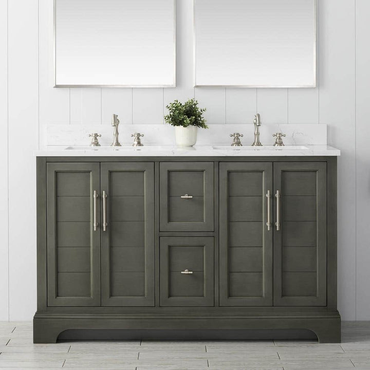 Vanity Art Chambery 54 in. W x 22 in. D x 34.5 in. H Bathroom Vanity in Silver Grey with Engineered Marble Top