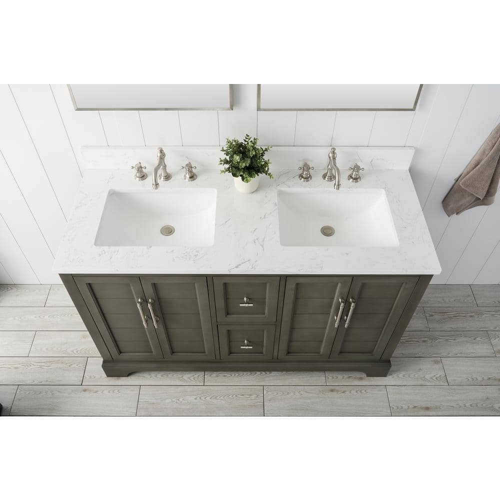 Vanity Art Chambery 54 in. W x 22 in. D x 34.5 in. H Bathroom Vanity in Silver Grey with Engineered Marble Top