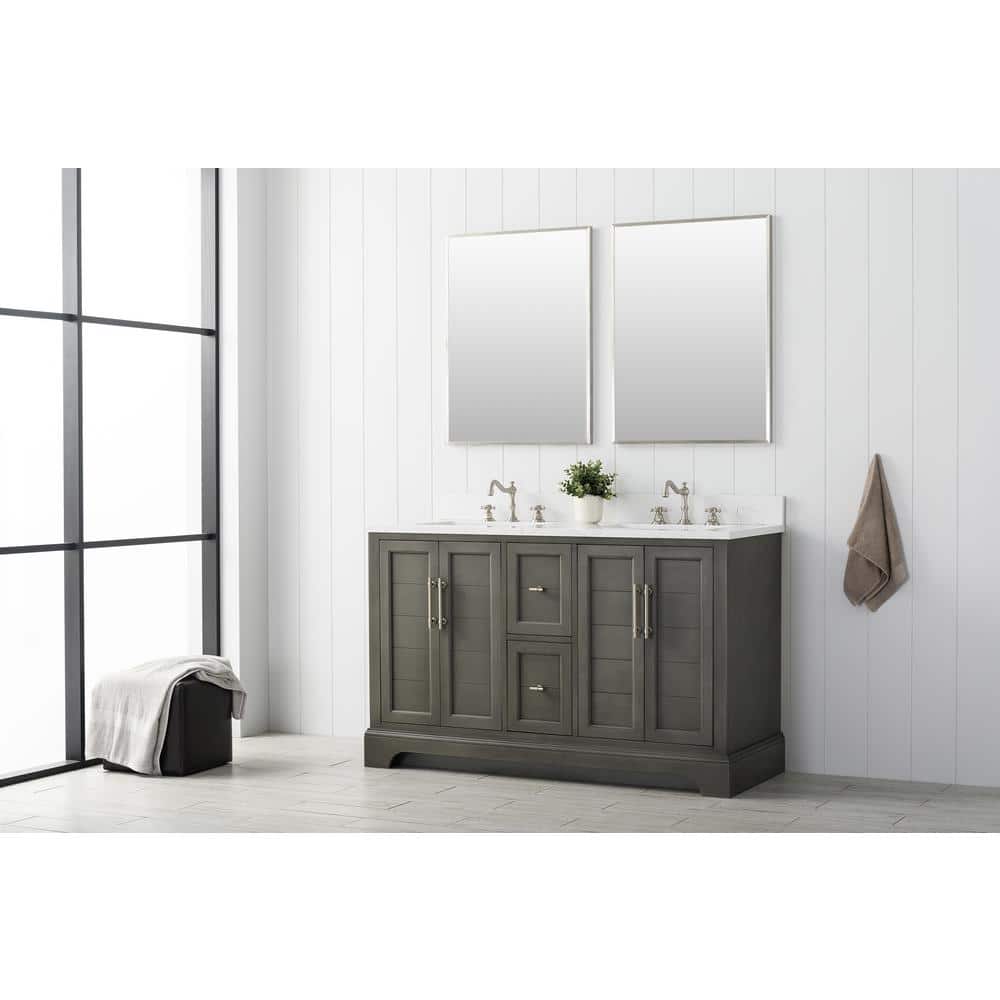 Vanity Art Chambery 54 in. W x 22 in. D x 34.5 in. H Bathroom Vanity in Silver Grey with Engineered Marble Top