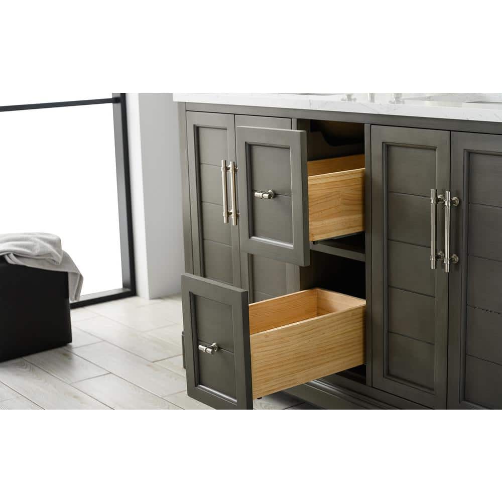 Vanity Art Chambery 54 in. W x 22 in. D x 34.5 in. H Bathroom Vanity in Silver Grey with Engineered Marble Top