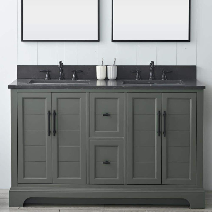 Vanity Art Chambery 54 in. W x 22 in. D x 34.5 in. H Double Sink Freestanding BathVanity in Vintage Green with Stone Top