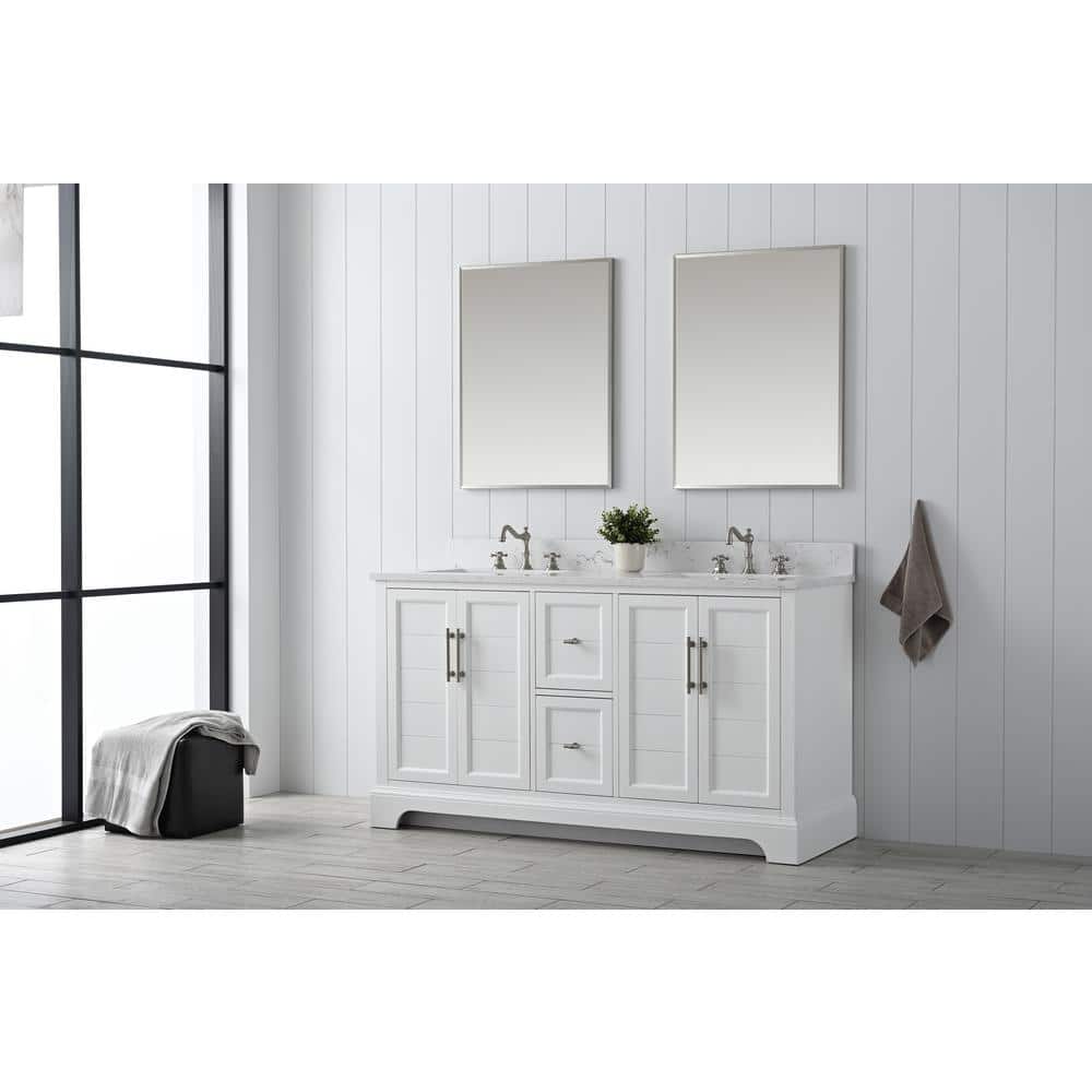 Vanity Art Laval 60 in. W x 22 in. D x 34.5 in. H Bathroom Vanity in White with Engineered Marble Top
