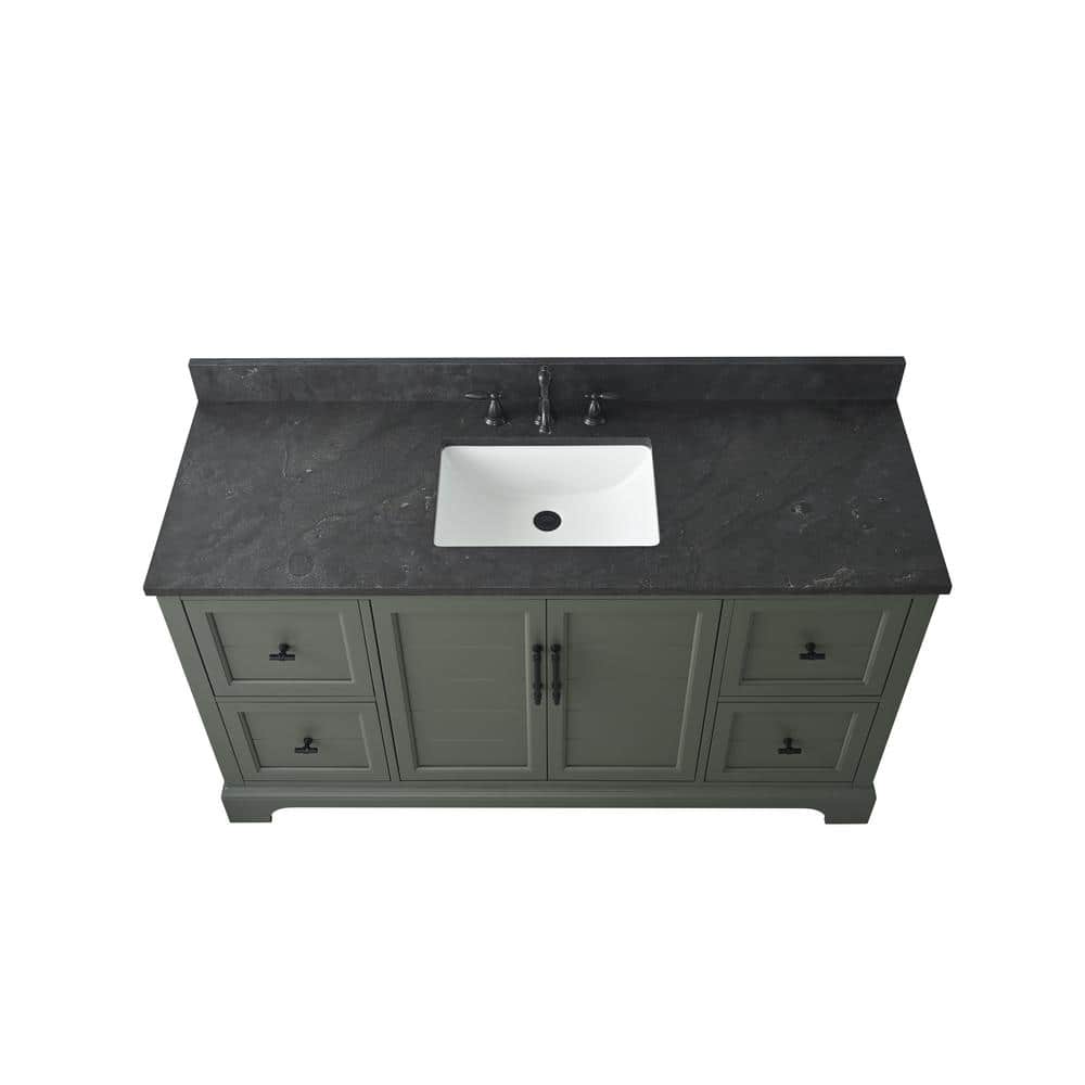 Vanity Art Laval 60 in. W x 22 in. D x 34 in. H Single Sink Freestanding Bathroom Vanity in Vintage Green with Stone Top in Black