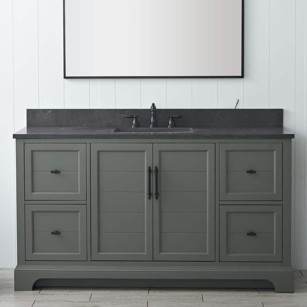 Vanity Art Laval 60 in. W x 22 in. D x 34 in. H Single Sink Freestanding Bathroom Vanity in Vintage Green with Stone Top in Black