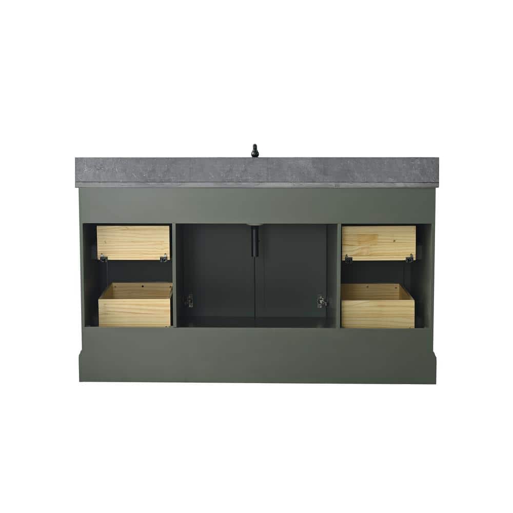 Vanity Art Laval 60 in. W x 22 in. D x 34 in. H Single Sink Freestanding Bathroom Vanity in Vintage Green with Stone Top in Black