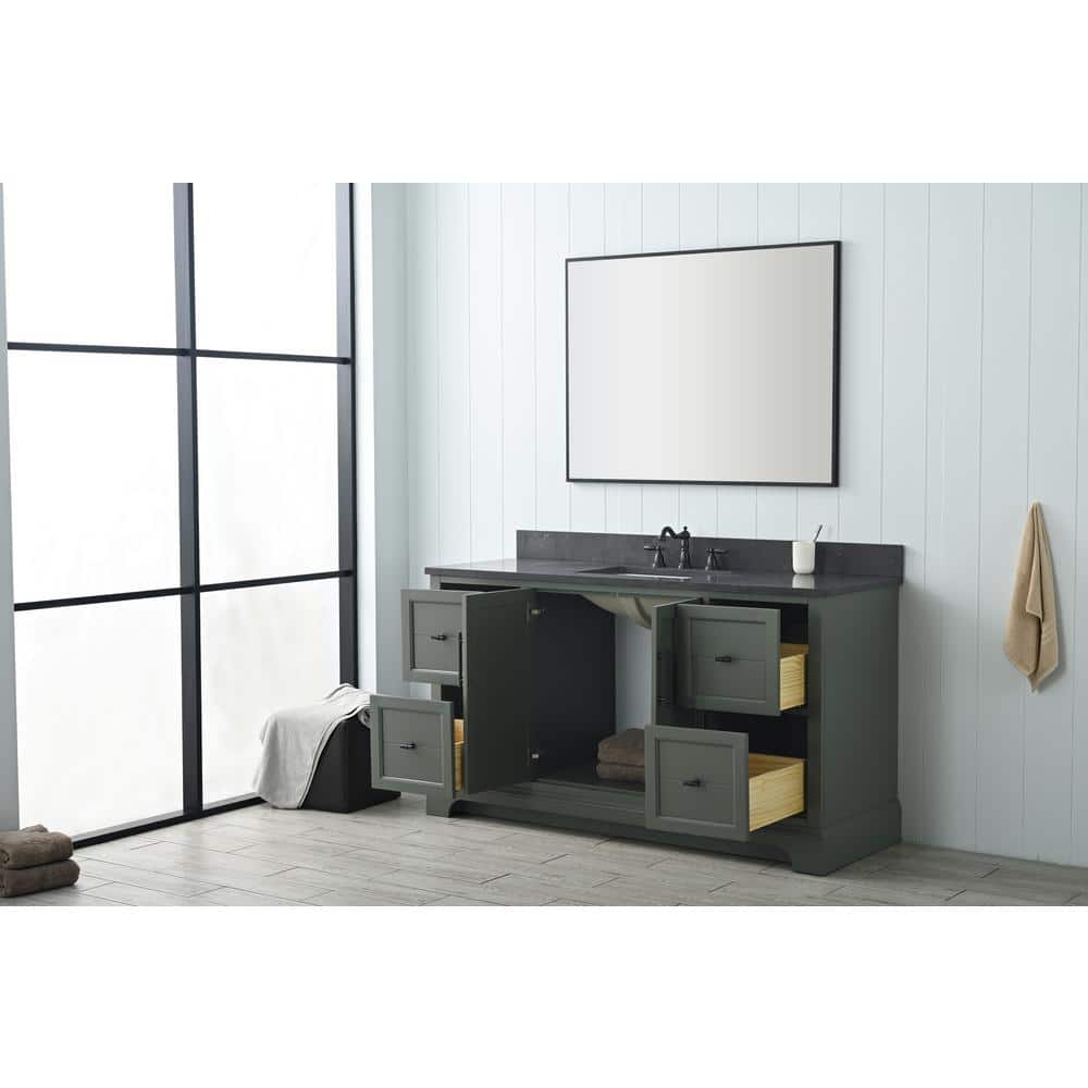 Vanity Art Laval 60 in. W x 22 in. D x 34 in. H Single Sink Freestanding Bathroom Vanity in Vintage Green with Stone Top in Black
