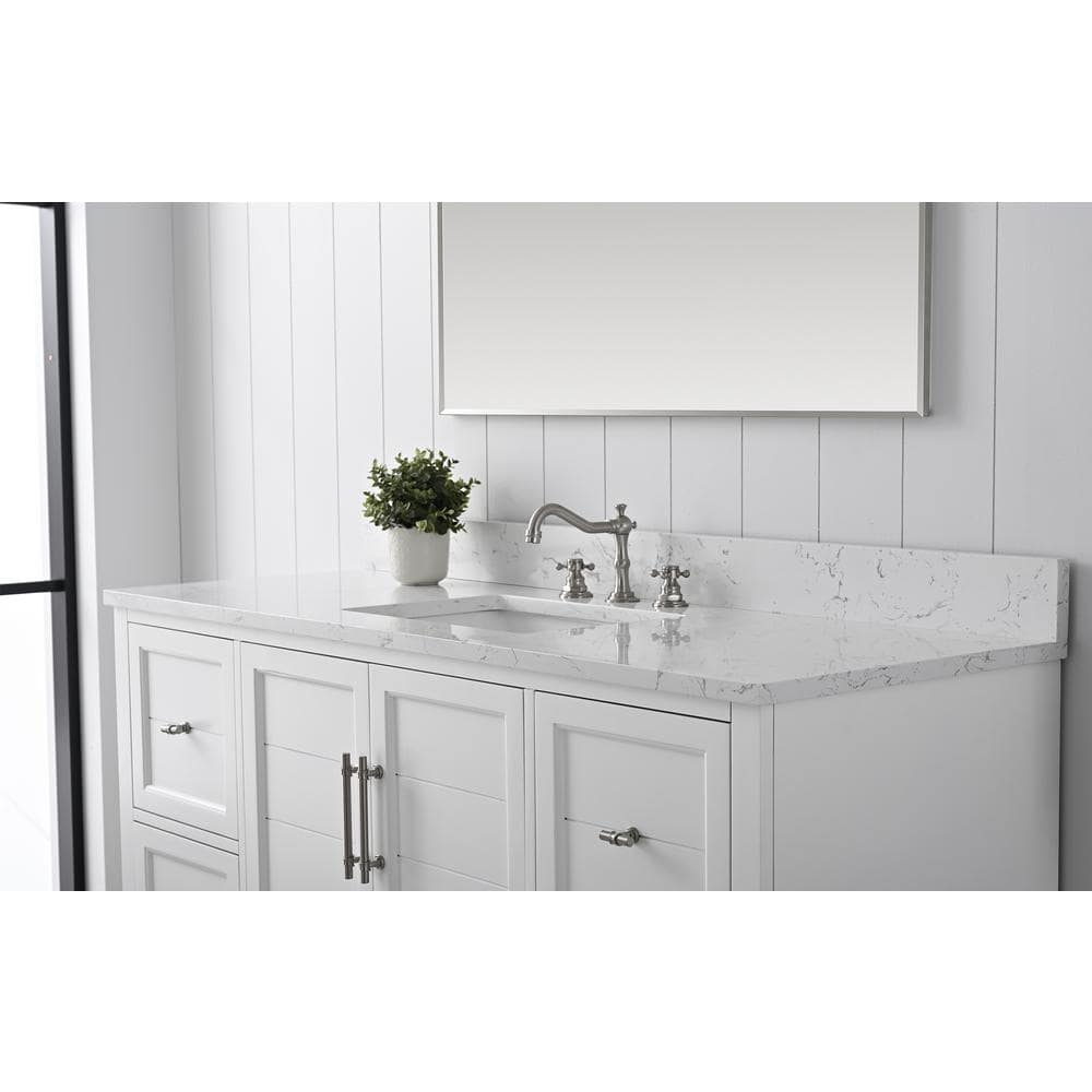 Vanity Art Chambery 60 in. W x 22 in. D x 34.5 in. H Bathroom Vanity in White with Engineered Marble Top