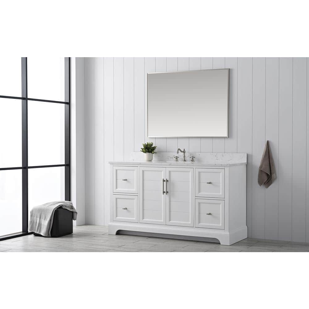 Vanity Art Chambery 60 in. W x 22 in. D x 34.5 in. H Bathroom Vanity in White with Engineered Marble Top