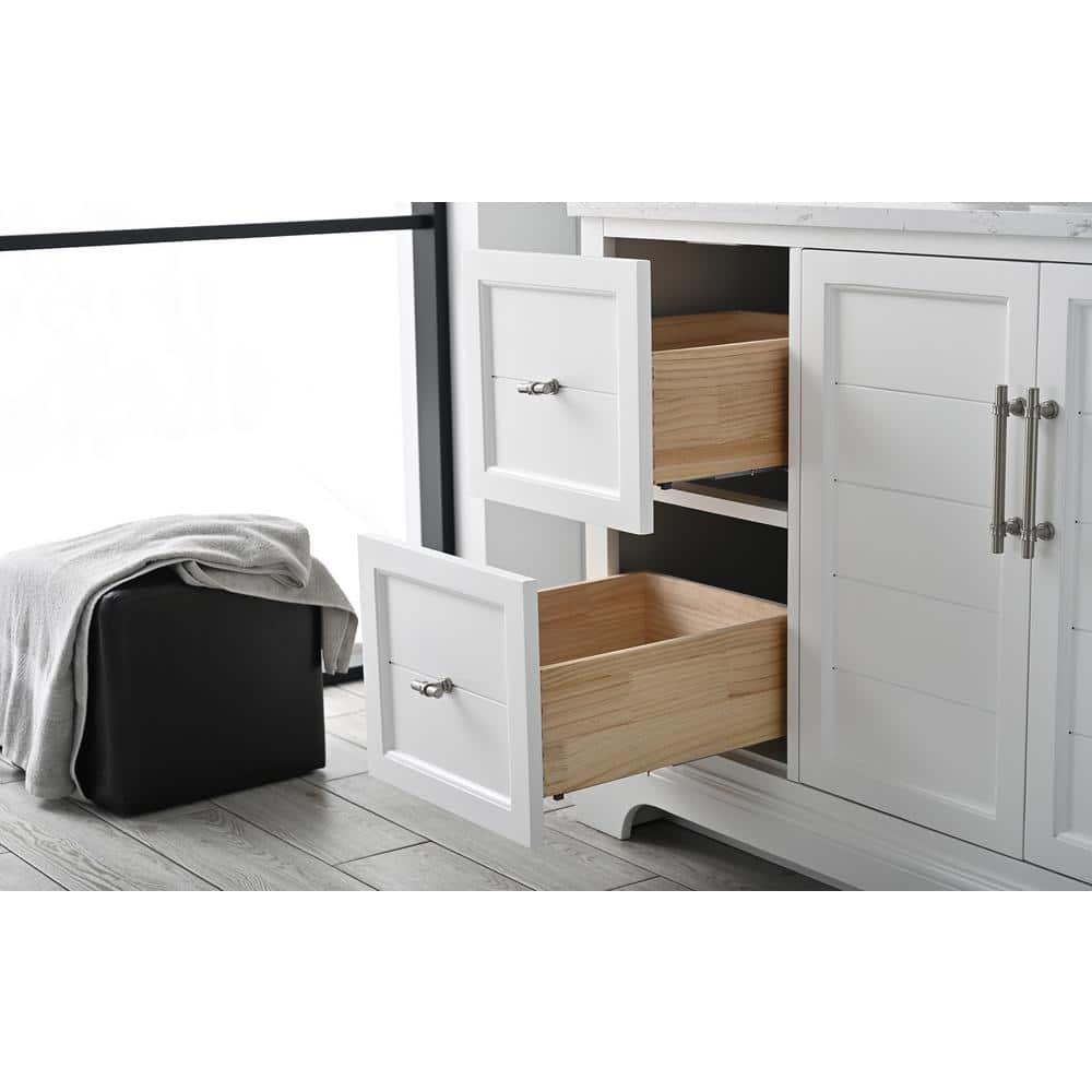 Vanity Art Chambery 60 in. W x 22 in. D x 34.5 in. H Bathroom Vanity in White with Engineered Marble Top