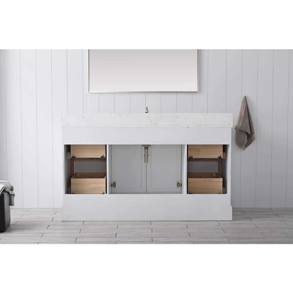Vanity Art Chambery 60 in. W x 22 in. D x 34.5 in. H Bathroom Vanity in White with Engineered Marble Top