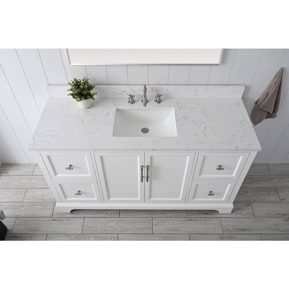 Vanity Art Chambery 60 in. W x 22 in. D x 34.5 in. H Bathroom Vanity in White with Engineered Marble Top