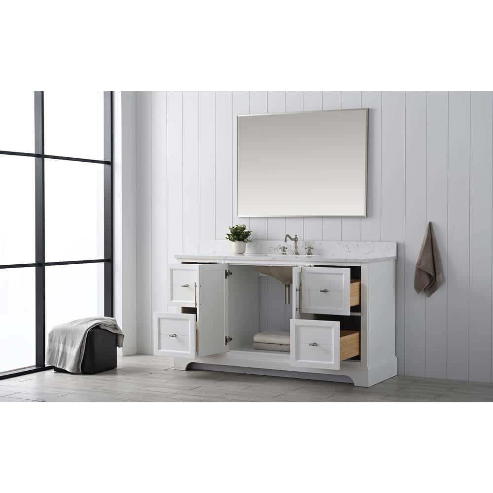 Vanity Art Chambery 60 in. W x 22 in. D x 34.5 in. H Bathroom Vanity in White with Engineered Marble Top