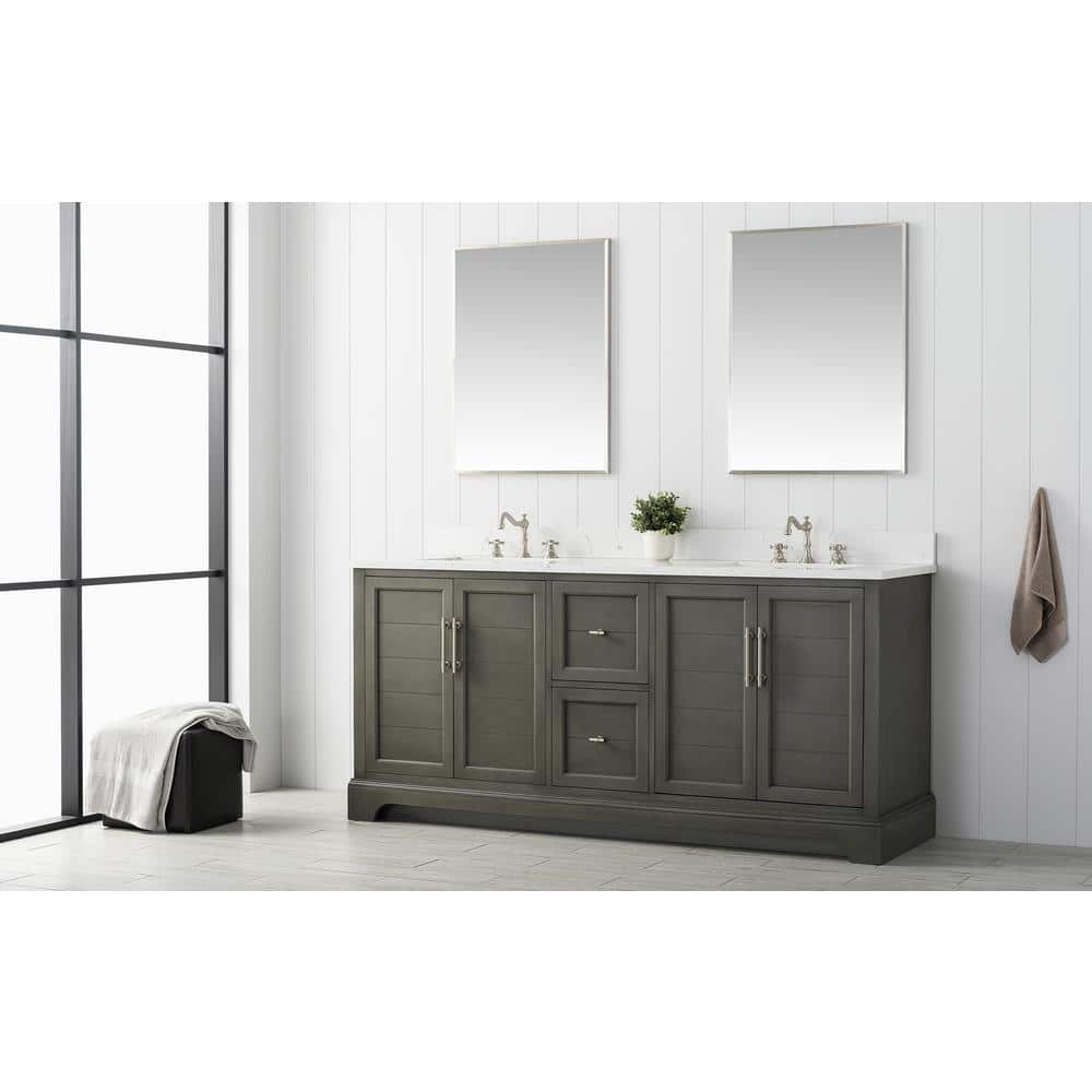 Vanity Art Chambery 72 in. W x 22 in. D x 34.5 in. H Bathroom Vanity in Silver Grey with Engineered Marble Top