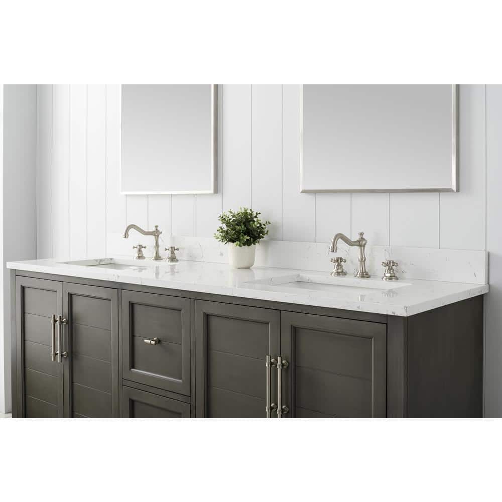 Vanity Art Chambery 72 in. W x 22 in. D x 34.5 in. H Bathroom Vanity in Silver Grey with Engineered Marble Top