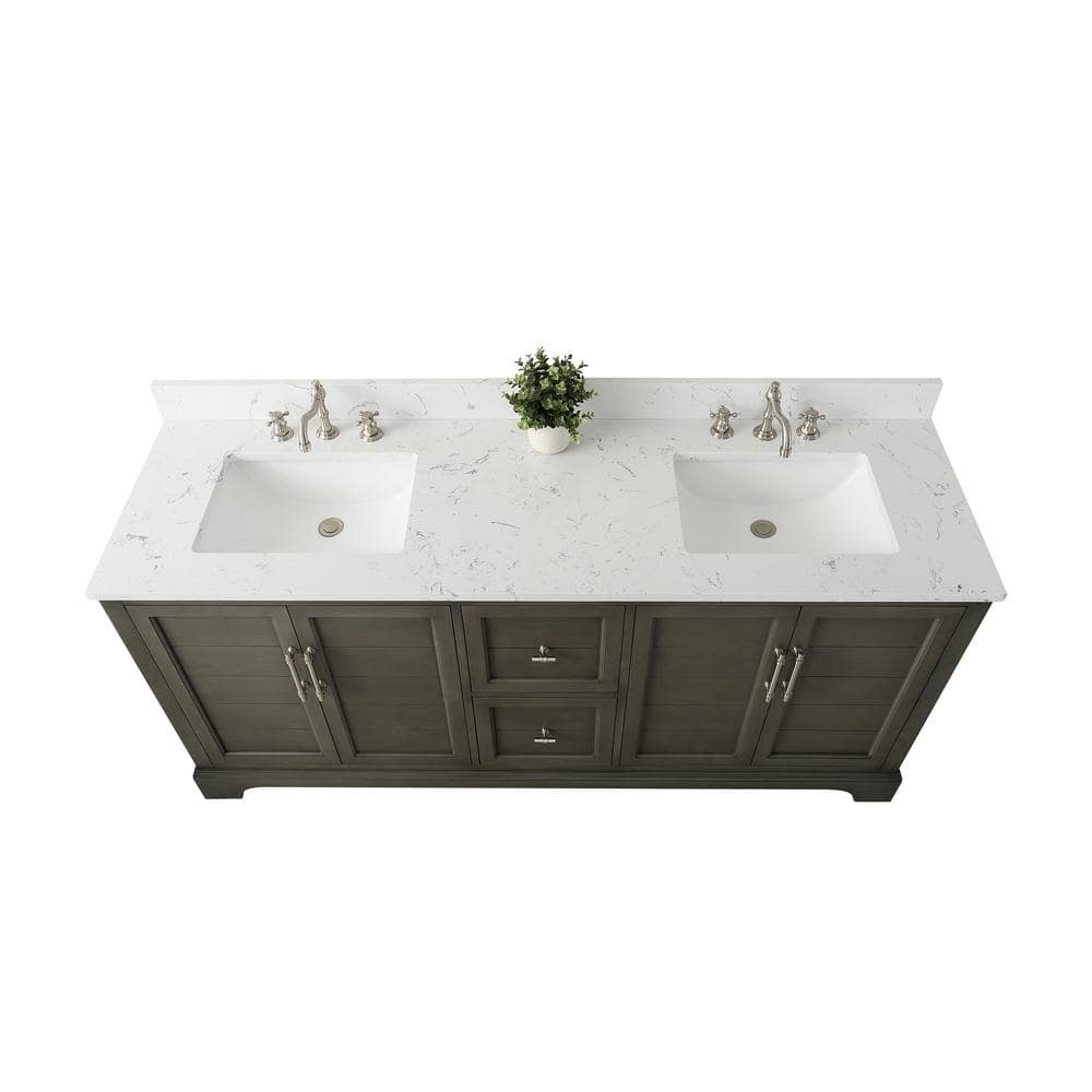 Vanity Art Chambery 72 in. W x 22 in. D x 34.5 in. H Bathroom Vanity in Silver Grey with Engineered Marble Top