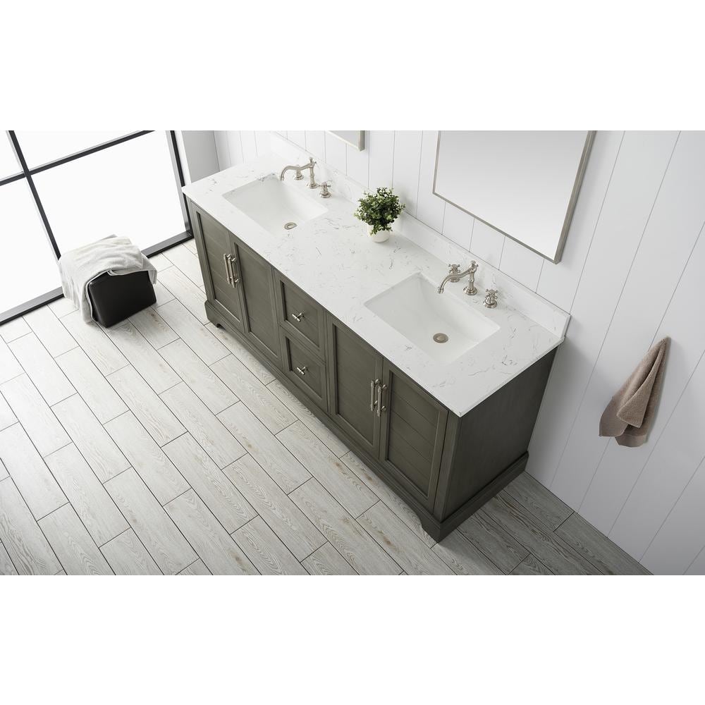 Vanity Art Chambery 72 in. W x 22 in. D x 34.5 in. H Bathroom Vanity in Silver Grey with Engineered Marble Top