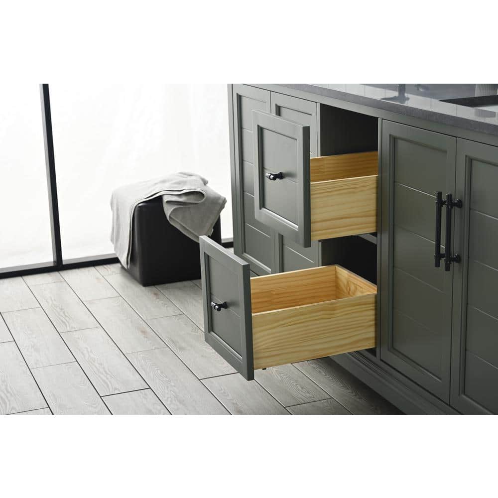 Vanity Art Chambery 72 in. W x 22 in. D x 34.5 in. H Double Sink Freestanding Bath Vanity in Vintage Green with Stone Top in Black