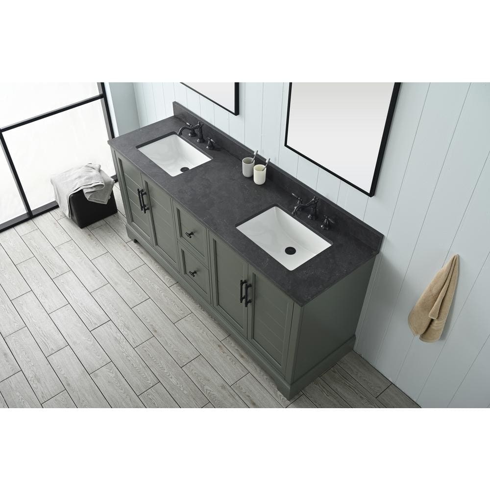 Vanity Art Chambery 72 in. W x 22 in. D x 34.5 in. H Double Sink Freestanding Bath Vanity in Vintage Green with Stone Top in Black