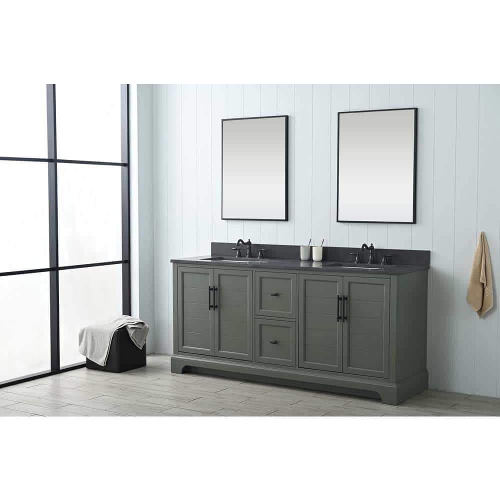 Vanity Art Chambery 72 in. W x 22 in. D x 34.5 in. H Double Sink Freestanding Bath Vanity in Vintage Green with Stone Top in Black