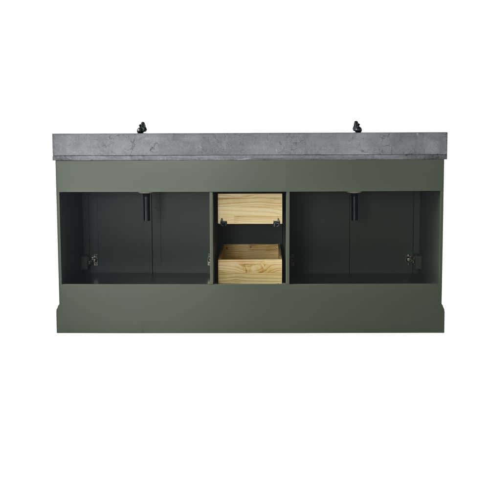 Vanity Art Chambery 72 in. W x 22 in. D x 34.5 in. H Double Sink Freestanding Bath Vanity in Vintage Green with Stone Top in Black