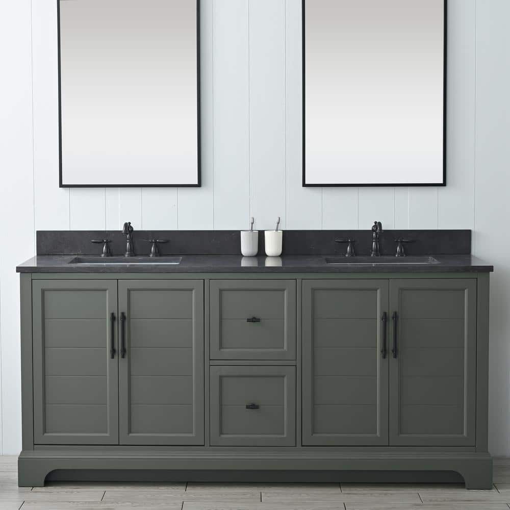 Vanity Art Chambery 72 in. W x 22 in. D x 34.5 in. H Double Sink Freestanding Bath Vanity in Vintage Green with Stone Top in Black