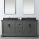 Vanity Art Chambery 72 in. W x 22 in. D x 34.5 in. H Double Sink Freestanding Bath Vanity in Vintage Green with Stone Top in Black