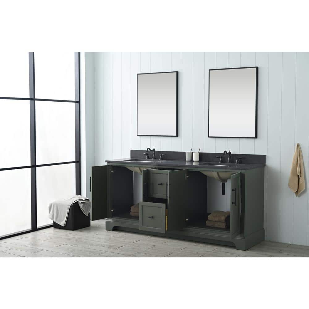 Vanity Art Chambery 72 in. W x 22 in. D x 34.5 in. H Double Sink Freestanding Bath Vanity in Vintage Green with Stone Top in Black