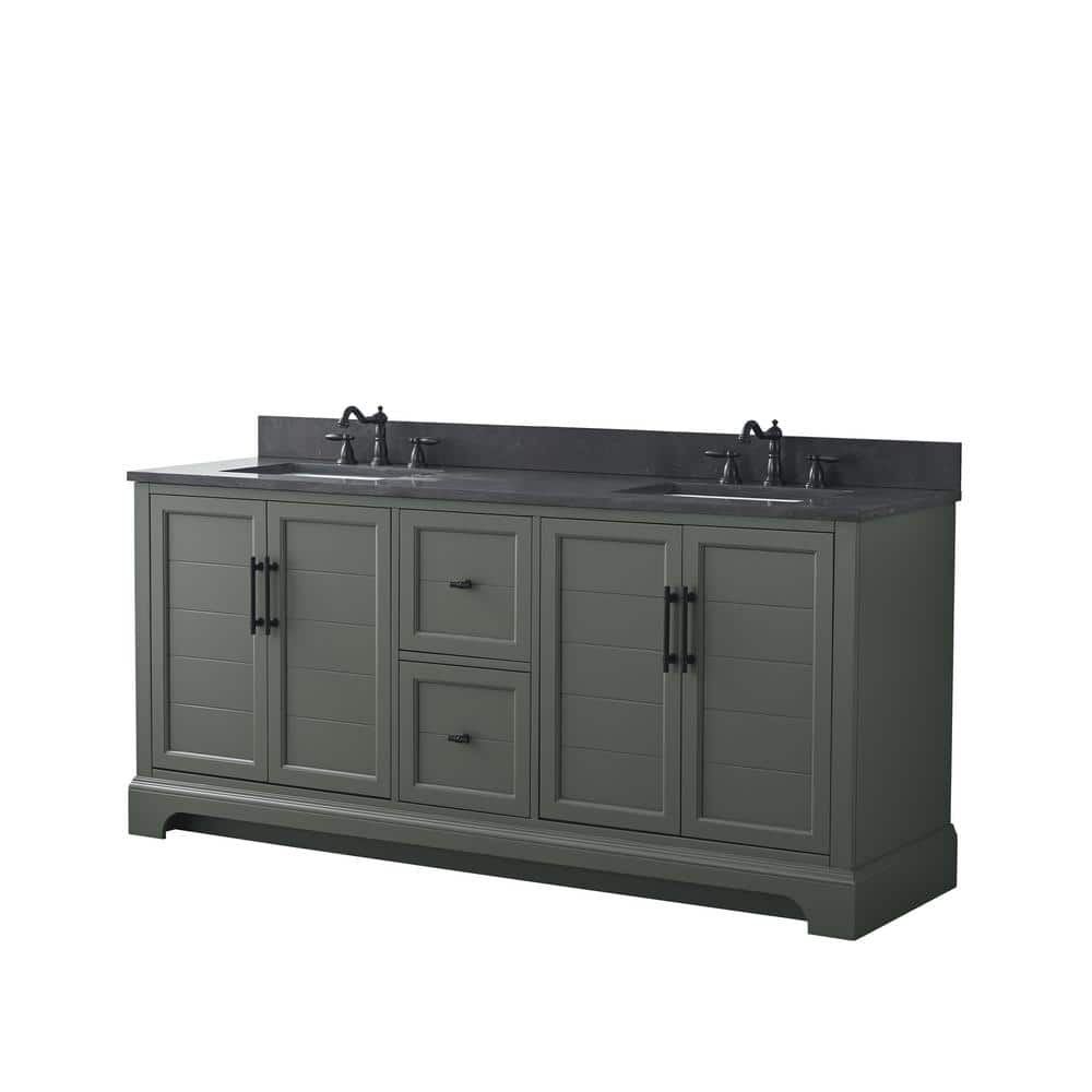Vanity Art Chambery 72 in. W x 22 in. D x 34.5 in. H Double Sink Freestanding Bath Vanity in Vintage Green with Stone Top in Black