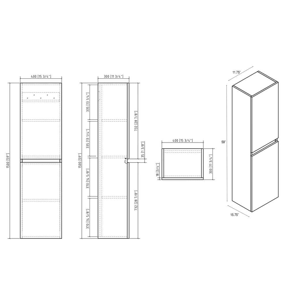 Vanity Art 16 in. x 63 in. x 12 in. LED Lighted Wall Hung Bathroom Cabinet in White