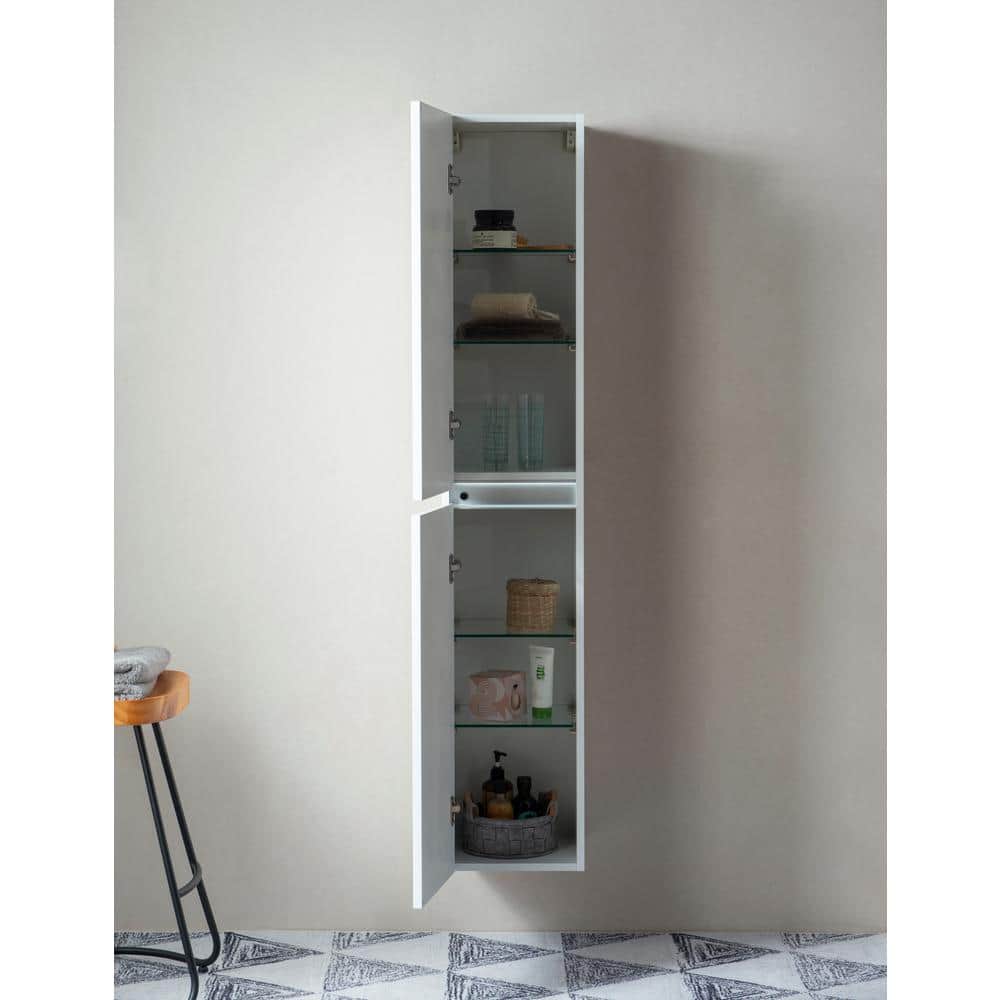 Vanity Art 16 in. x 63 in. x 12 in. LED Lighted Wall Hung Bathroom Cabinet in White