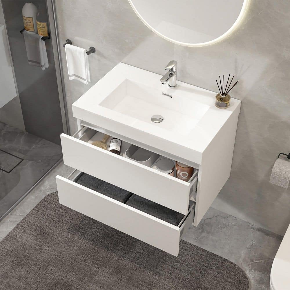 Vanity Art Annecy 24 in. W x 18.5 in. D x 20 in. H Bathroom Wall Hung Vanity in White with Single Basin Vanity Top in White Resin