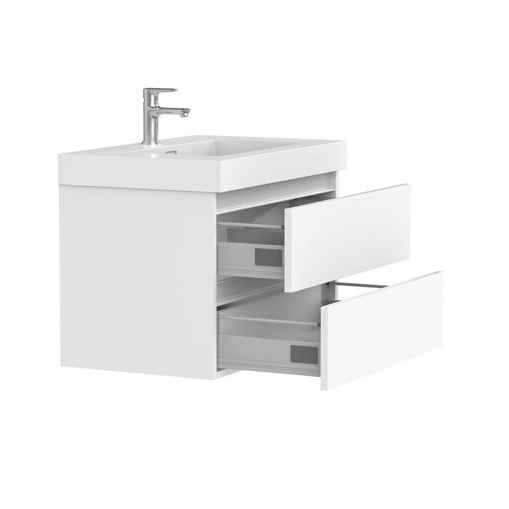 Vanity Art Annecy 24 in. W x 18.5 in. D x 20 in. H Bathroom Wall Hung Vanity in White with Single Basin Vanity Top in White Resin