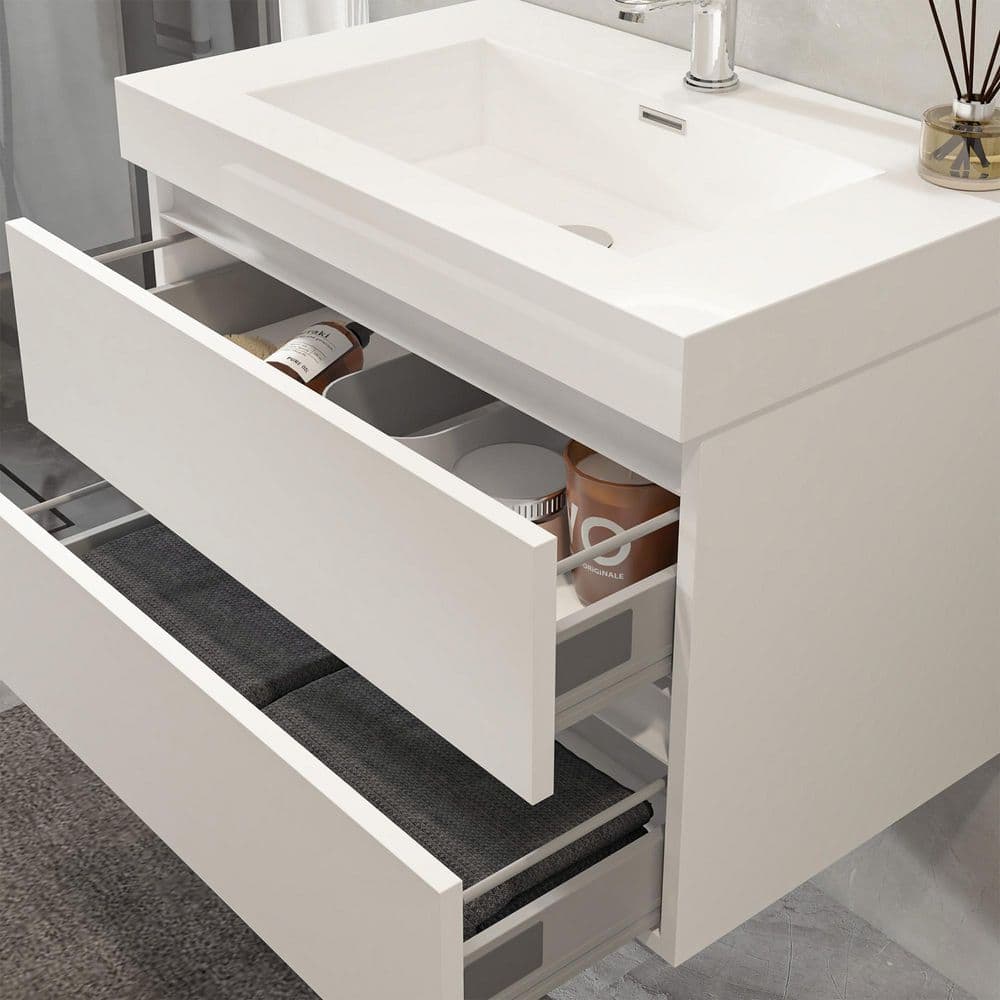 Vanity Art Annecy 24 in. W x 18.5 in. D x 20 in. H Bathroom Wall Hung Vanity in White with Single Basin Vanity Top in White Resin