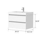Vanity Art Annecy 30 in. W x 18.5 in. D x 20 in. H Bathroom Wall Hung Vanity in White with Single Basin Vanity Top in White Resin