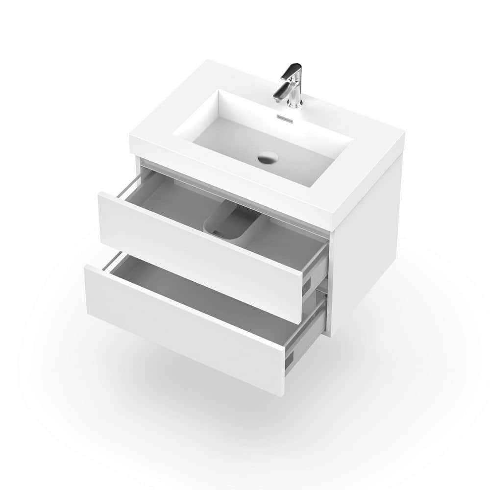 Vanity Art Annecy 30 in. W x 18.5 in. D x 20 in. H Bathroom Wall Hung Vanity in White with Single Basin Vanity Top in White Resin