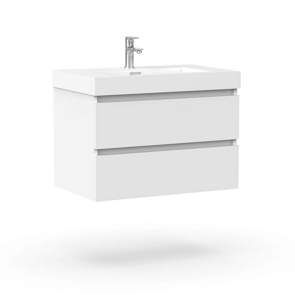 Vanity Art Annecy 30 in. W x 18.5 in. D x 20 in. H Bathroom Wall Hung Vanity in White with Single Basin Vanity Top in White Resin